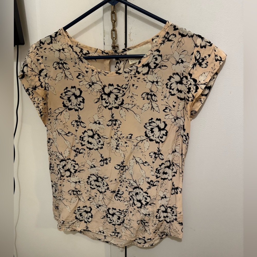 Cynthia Rowley Cream Floral Blouse 100% Silk